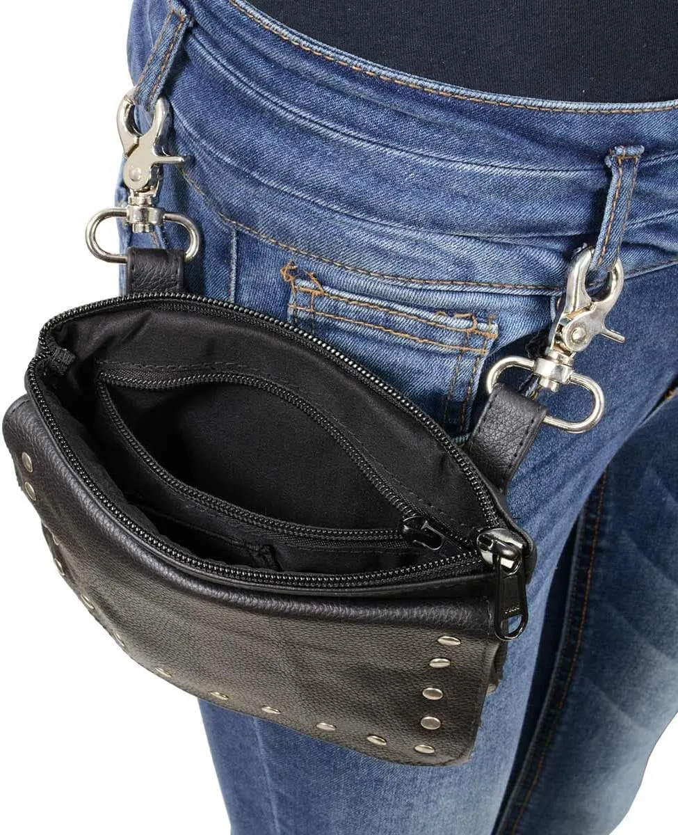 Milwaukee Leather MP8855 Women's Black Leather 'Studded' Hip Belt Bag