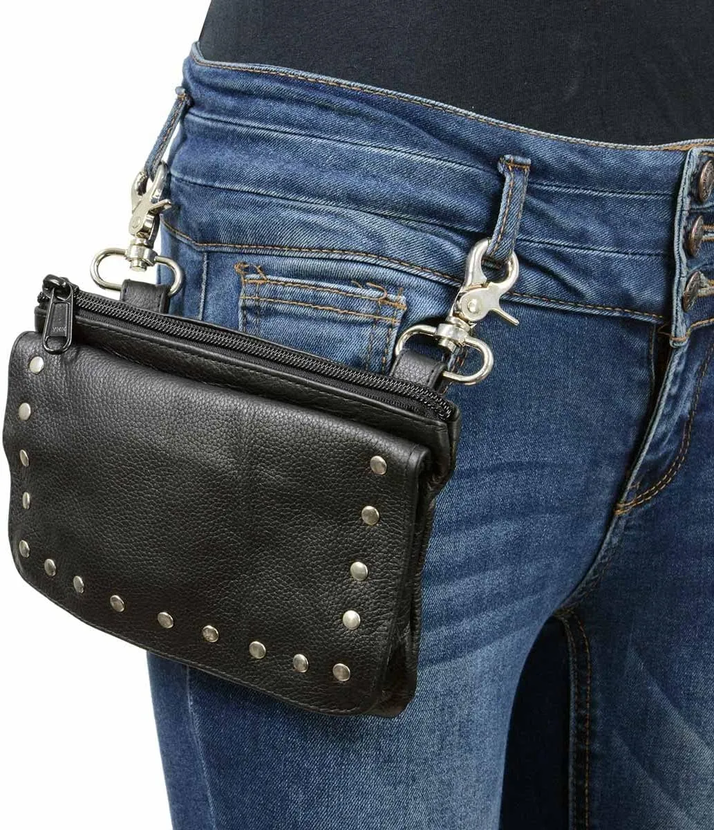 Milwaukee Leather MP8855 Women's Black Leather 'Studded' Hip Belt Bag