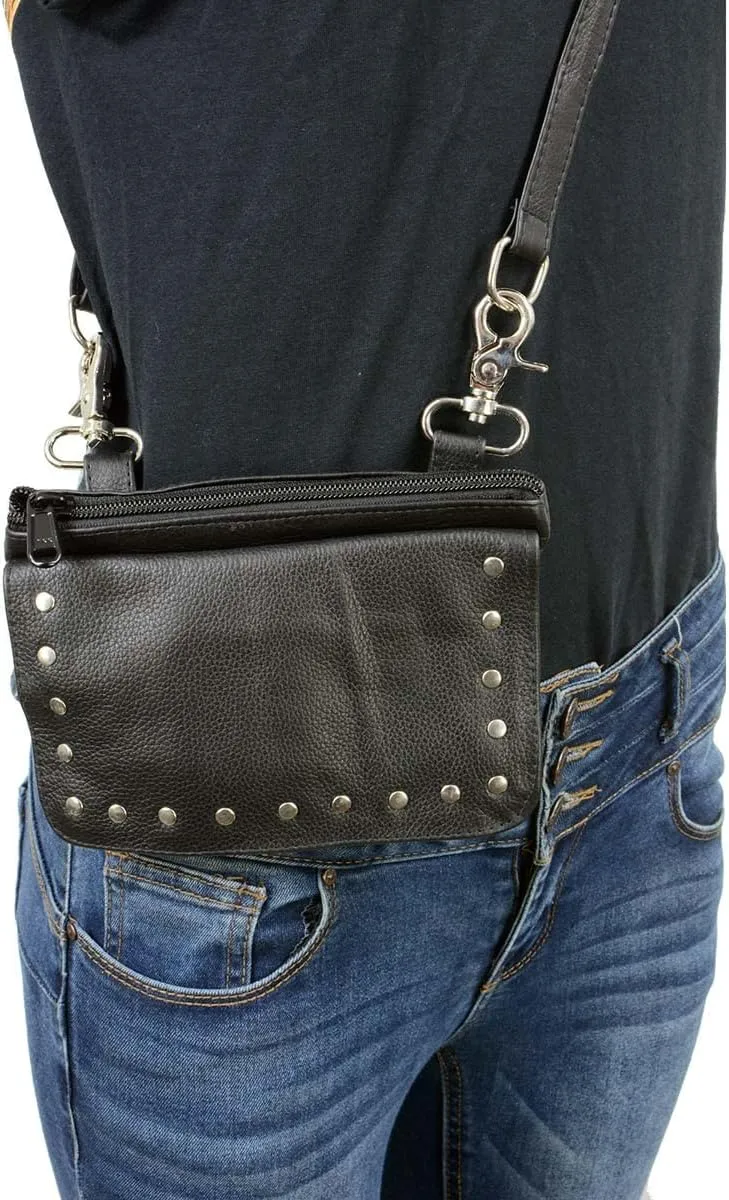 Milwaukee Leather MP8855 Women's Black Leather 'Studded' Hip Belt Bag