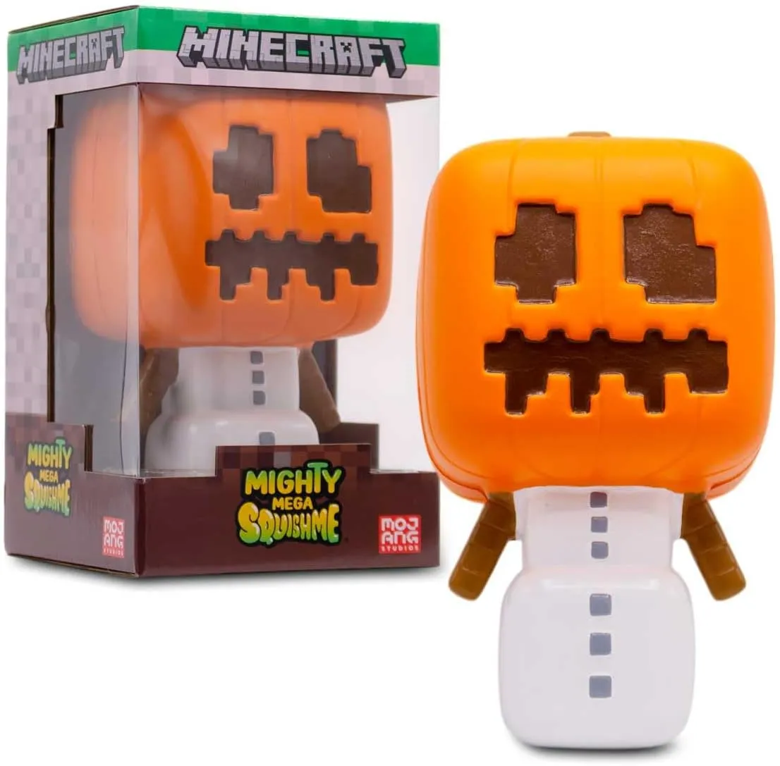 Minecraft Snow Golem Mighty Mega SquishMe – 12″ Official Slow-Rise PU Foam Plush by Just Toys, Stress Relief Toy (Creeper, Super Charged Creeper, Snow Golem, Pig, Ender Dragon, Bee)