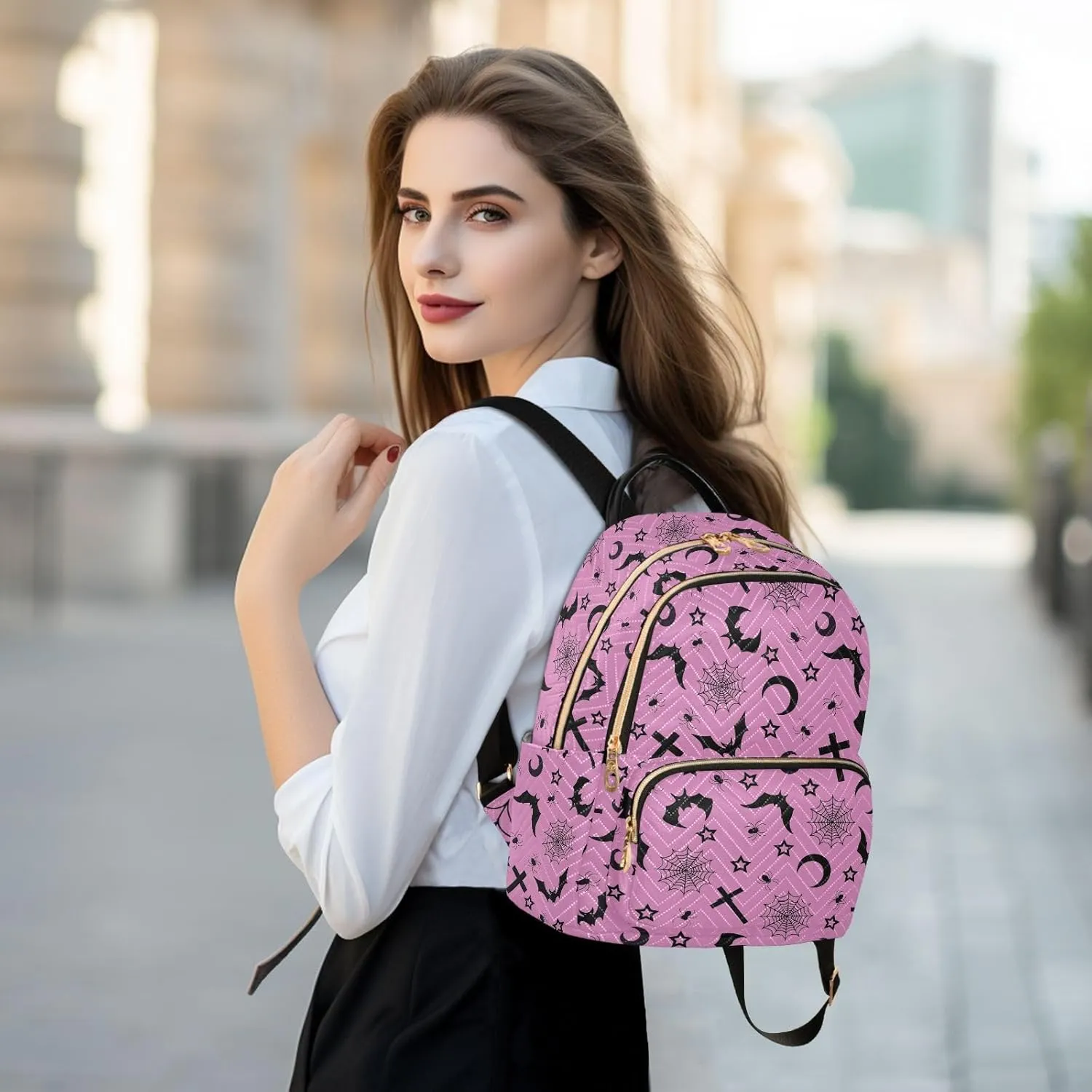 Mini Backpack Bats Crosses Stars Gothic Fashion Backpack Purse for Women,Handbag Shoulder Bag Casual Daypack, Ladies Gift for College Work (S)