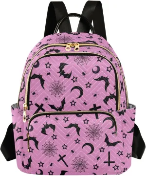 Mini Backpack Bats Crosses Stars Gothic Fashion Backpack Purse for Women,Handbag Shoulder Bag Casual Daypack, Ladies Gift for College Work (S)