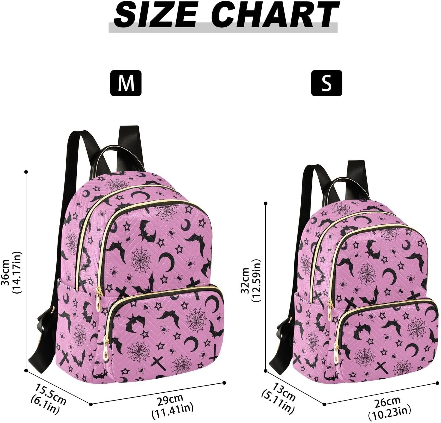 Mini Backpack Bats Crosses Stars Gothic Fashion Backpack Purse for Women,Handbag Shoulder Bag Casual Daypack, Ladies Gift for College Work (S)