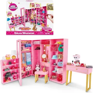 Mini Brands Mini Fashion Dream Wardrobe by ZURU with Exclusive Metallic Mini Fashion Bag and 25  Storage Areas to Hold Doll Accessories Gift
