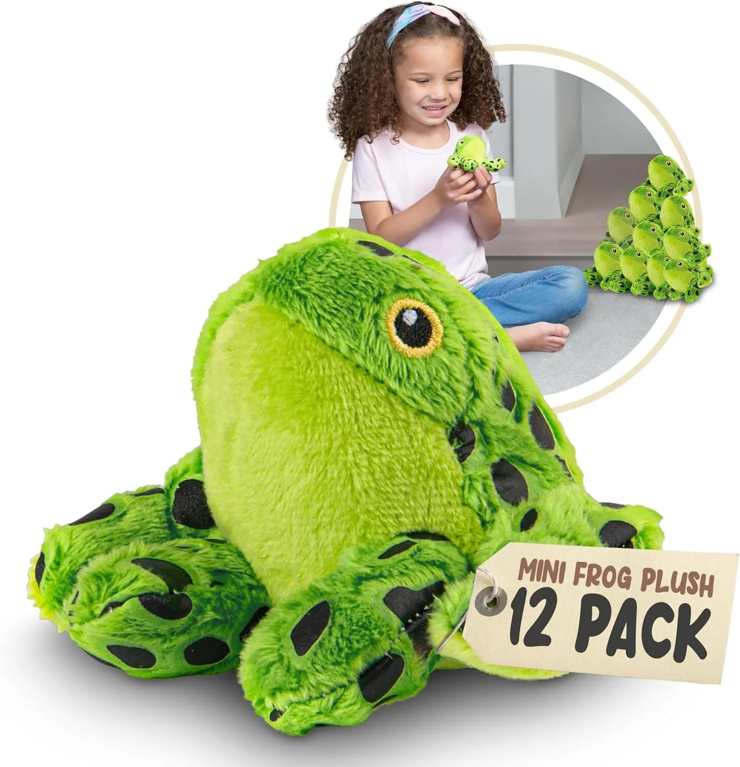 Mini Green Frog Plush Toys, 12 Pk Stuffed Animal Toy, Frog Plushie Figures for Party Favors, Goody Bags, Classroom Treasure