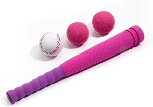 [MINI Size] 16" Foam Kids Sports Baseball Bat Set  3 Soft Balls   Storage Bag Included, Gift for Toddlers 3 Years Old Hitting Indoor Outdoor Playing, Pink