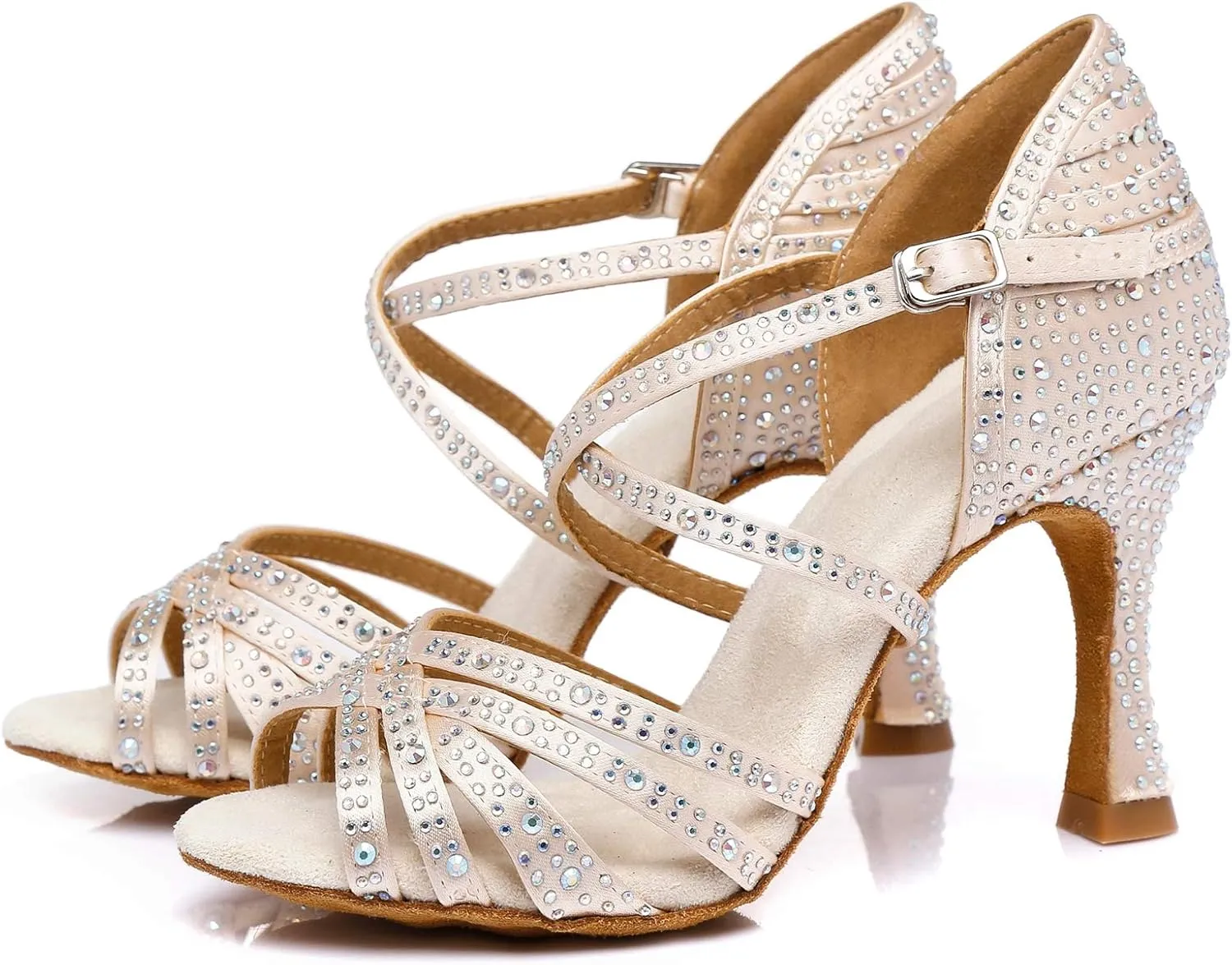 Minishion Women's Rhinestone Dance Shoes Ankle Strap Latin Salsa Dancing Heels