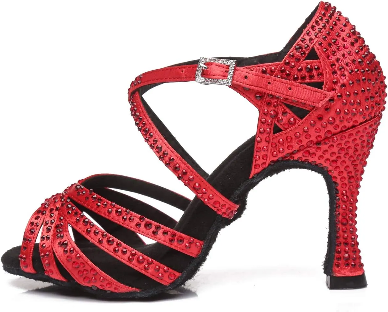 Minishion Women's Rhinestone Dance Shoes Ankle Strap Latin Salsa Dancing Heels