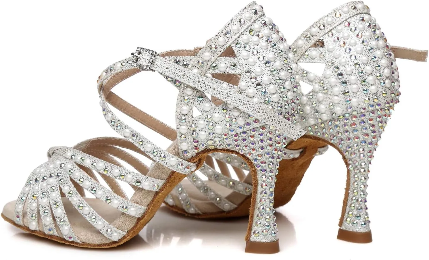 Minishion Women's Rhinestone Dance Shoes Ankle Strap Latin Salsa Dancing Heels