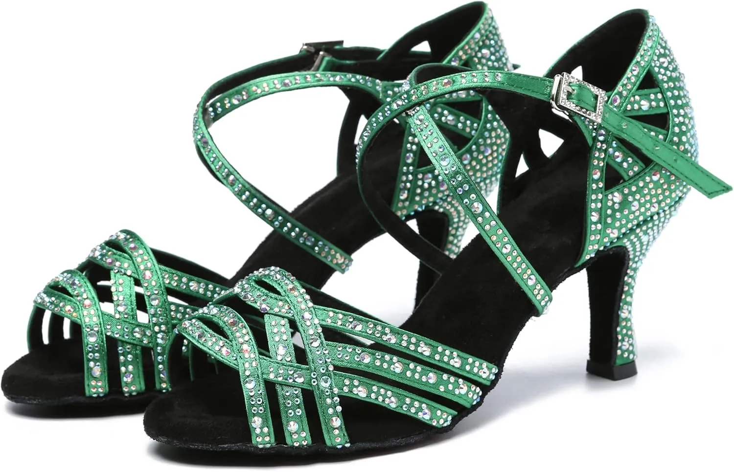 Minishion Women's Rhinestone Dance Shoes Ankle Strap Latin Salsa Dancing Heels