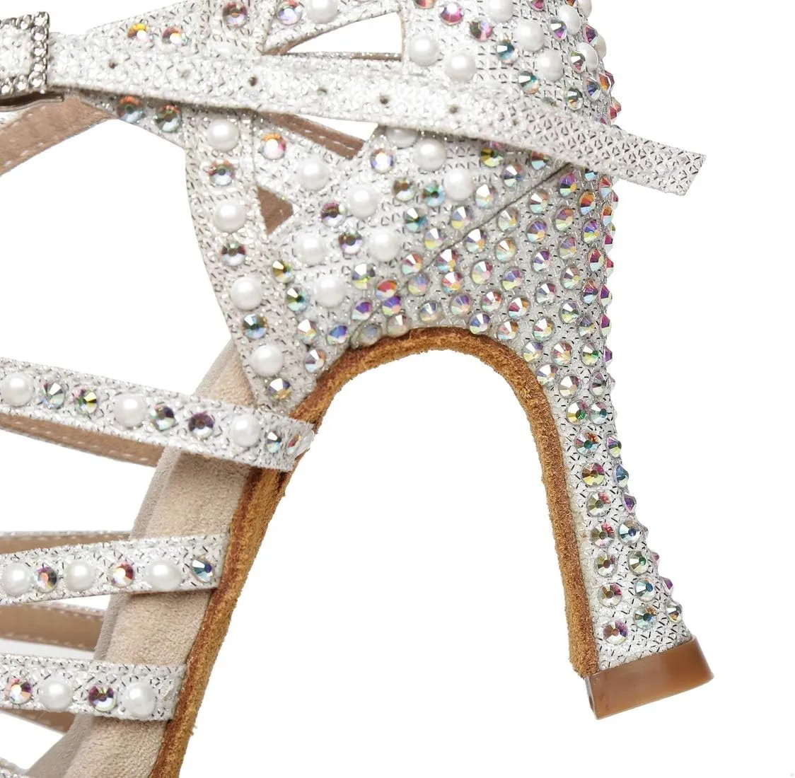 Minishion Women's Rhinestone Dance Shoes Ankle Strap Latin Salsa Dancing Heels