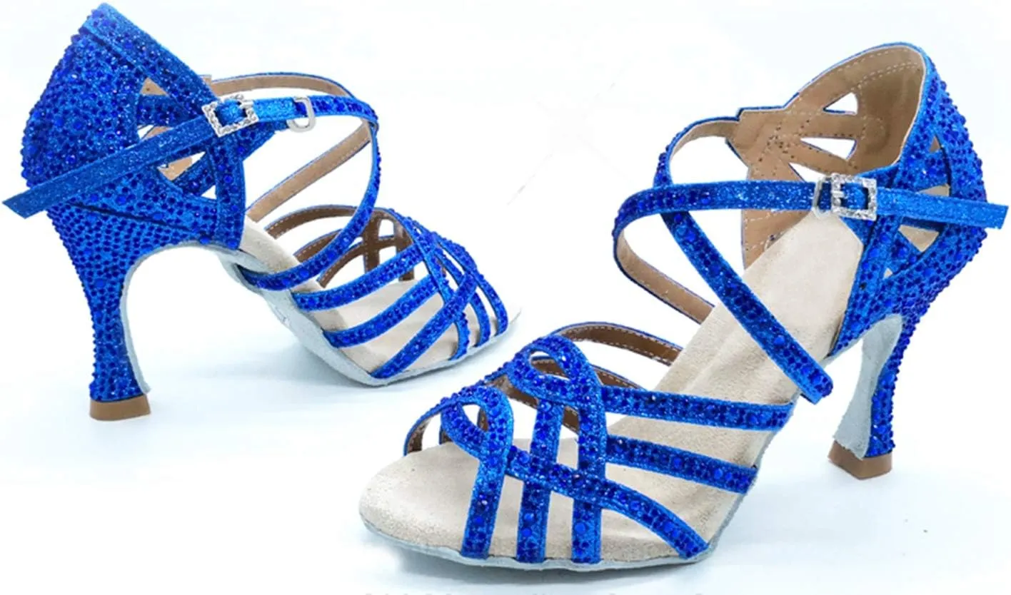 Minishion Women's Rhinestone Dance Shoes Ankle Strap Latin Salsa Dancing Heels