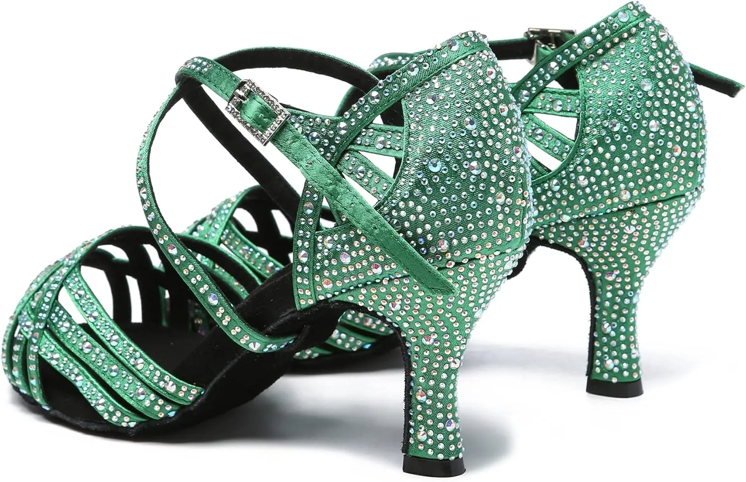 Minishion Women's Rhinestone Dance Shoes Ankle Strap Latin Salsa Dancing Heels