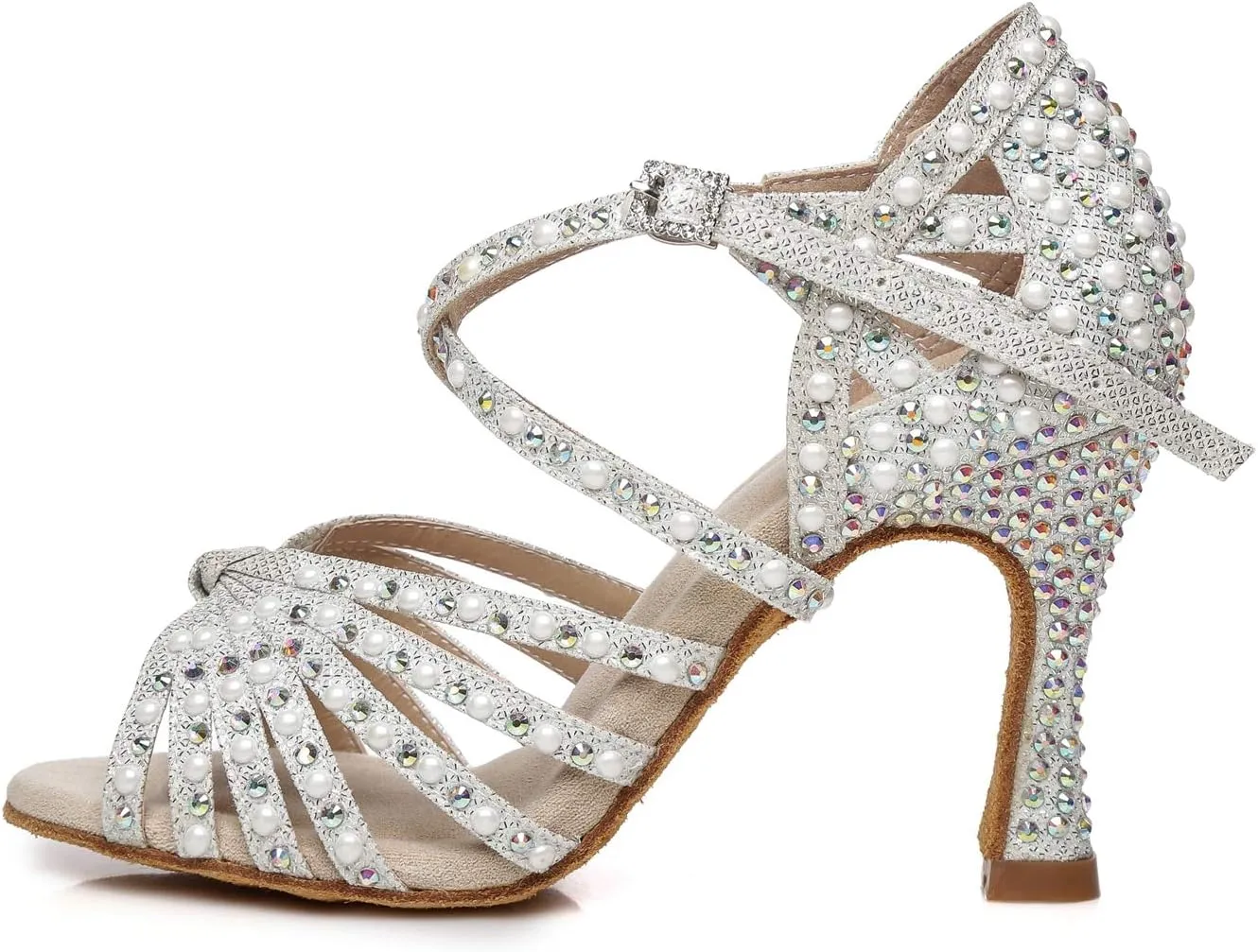 Minishion Women's Rhinestone Dance Shoes Ankle Strap Latin Salsa Dancing Heels