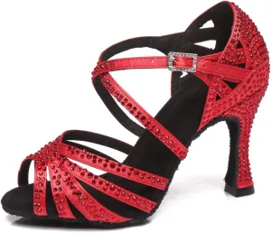 Minishion Women's Rhinestone Dance Shoes Ankle Strap Latin Salsa Dancing Heels