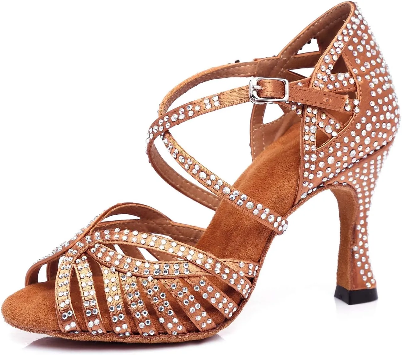 Minishion Women's Rhinestone Dance Shoes Ankle Strap Latin Salsa Dancing Heels