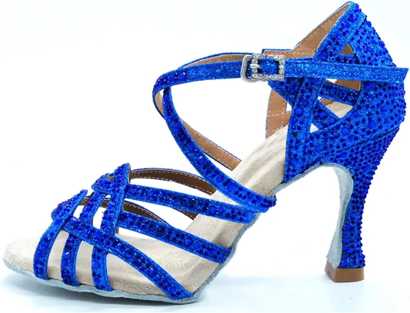 Minishion Women's Rhinestone Dance Shoes Ankle Strap Latin Salsa Dancing Heels