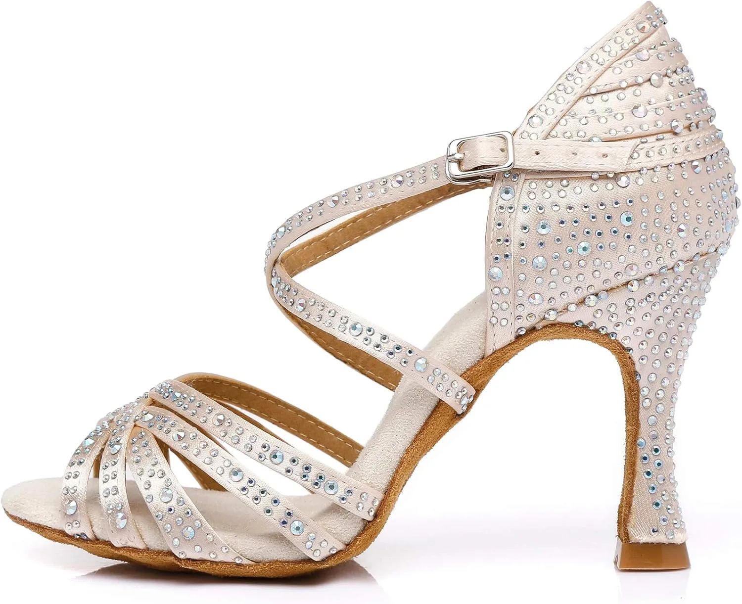 Minishion Women's Rhinestone Dance Shoes Ankle Strap Latin Salsa Dancing Heels