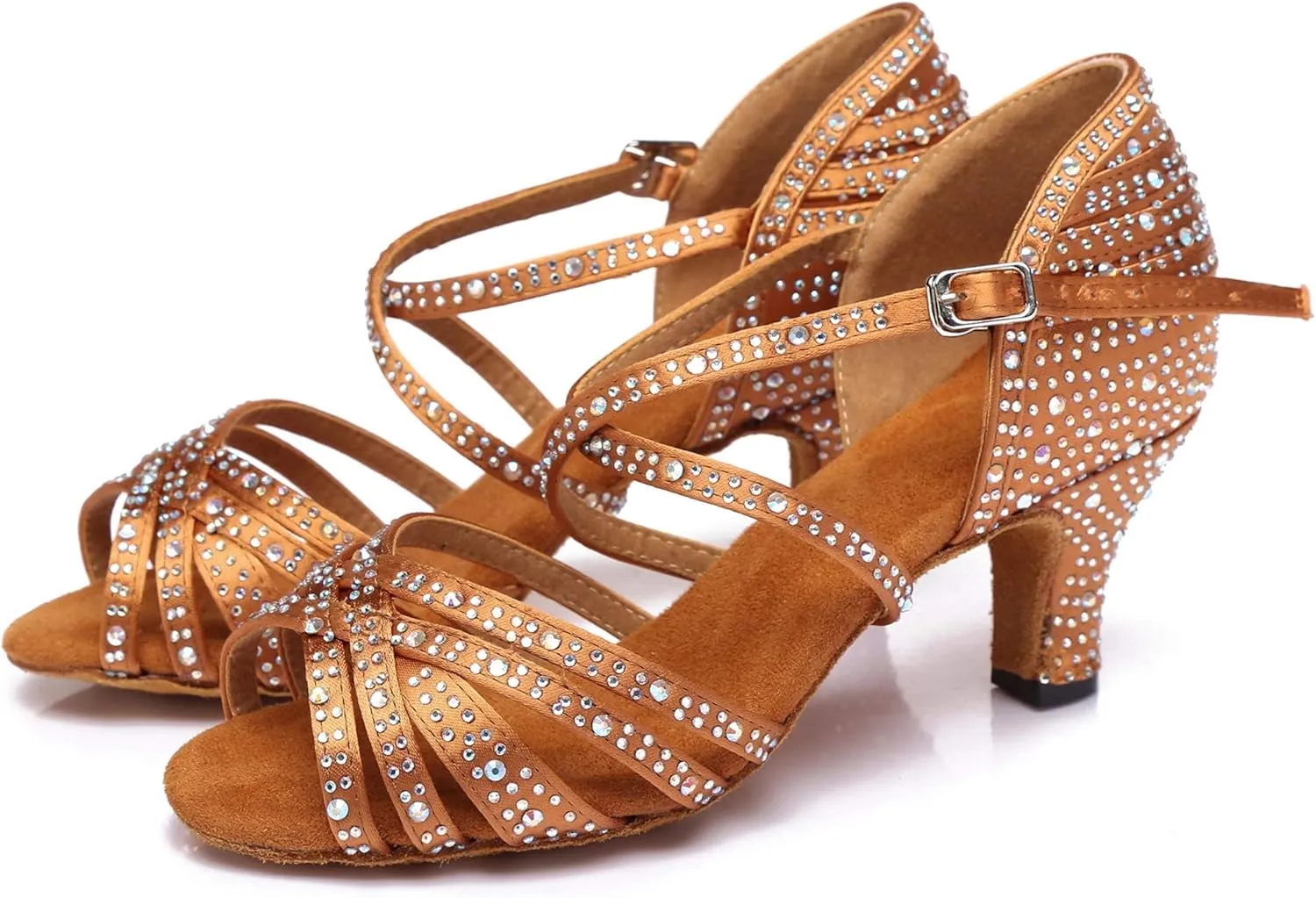 Minishion Women's Rhinestone Dance Shoes Ankle Strap Latin Salsa Dancing Heels