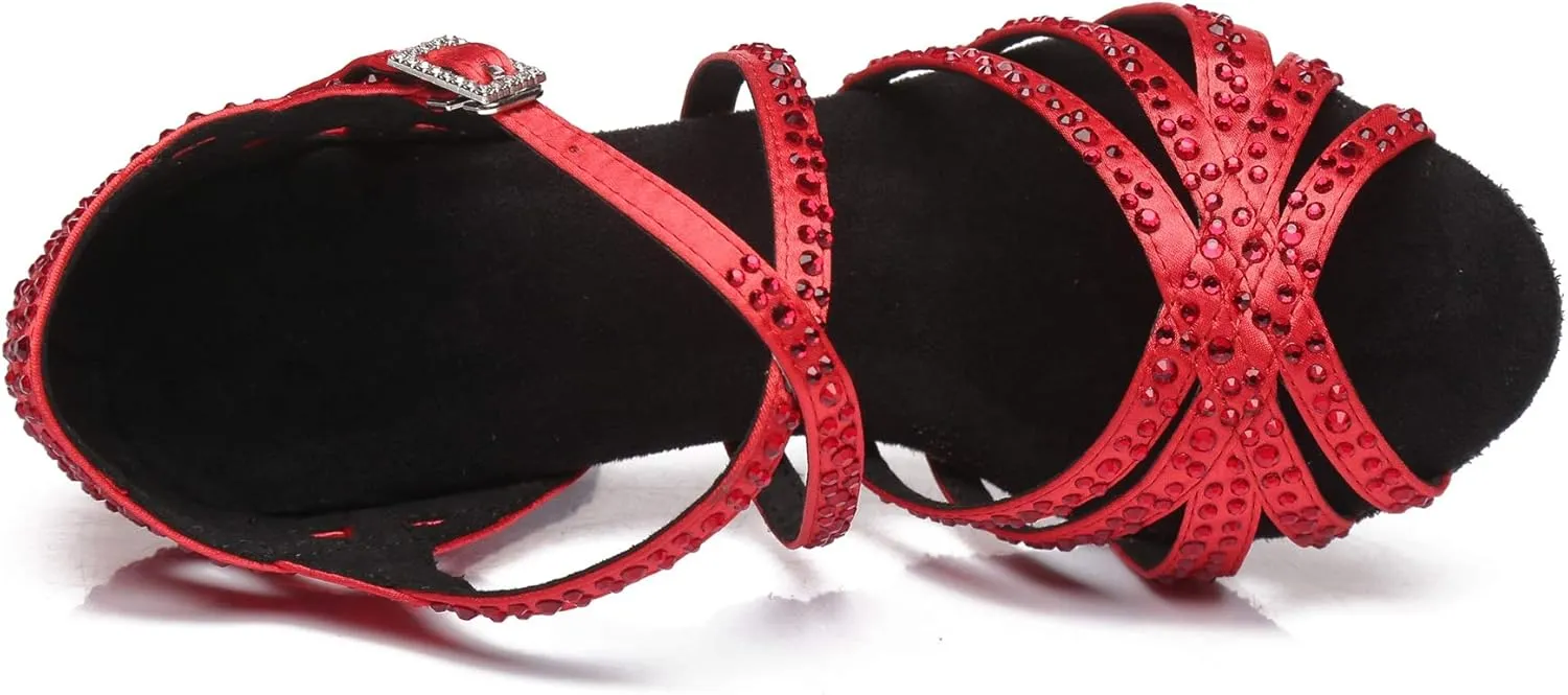Minishion Women's Rhinestone Dance Shoes Ankle Strap Latin Salsa Dancing Heels