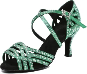 Minishion Women's Rhinestone Dance Shoes Ankle Strap Latin Salsa Dancing Heels