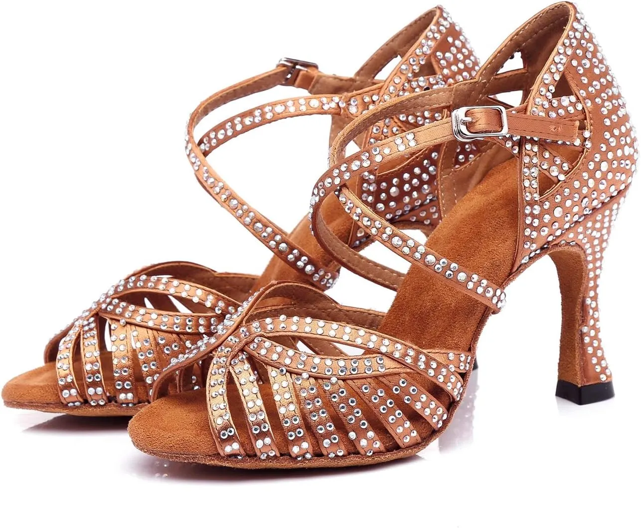 Minishion Women's Rhinestone Dance Shoes Ankle Strap Latin Salsa Dancing Heels