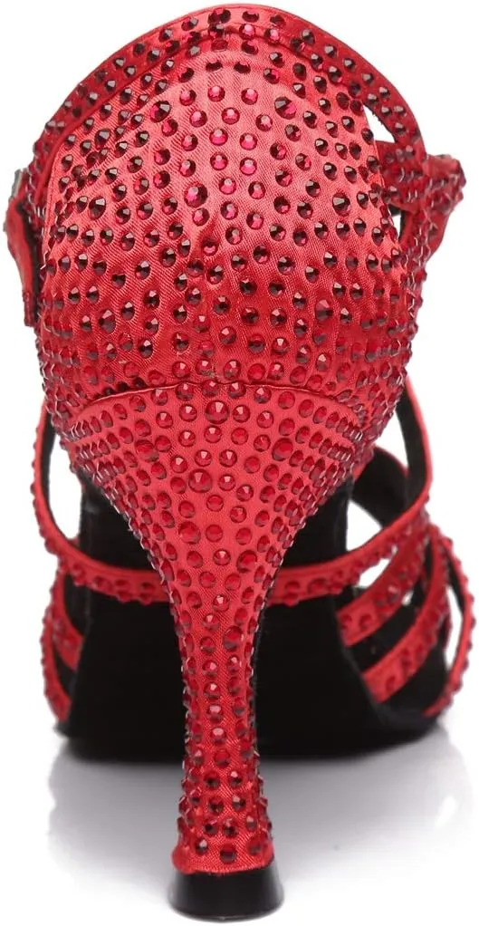 Minishion Women's Rhinestone Dance Shoes Ankle Strap Latin Salsa Dancing Heels