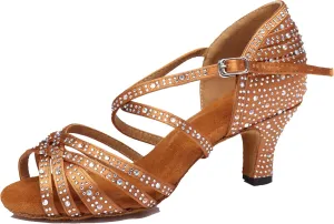 Minishion Women's Rhinestone Dance Shoes Ankle Strap Latin Salsa Dancing Heels
