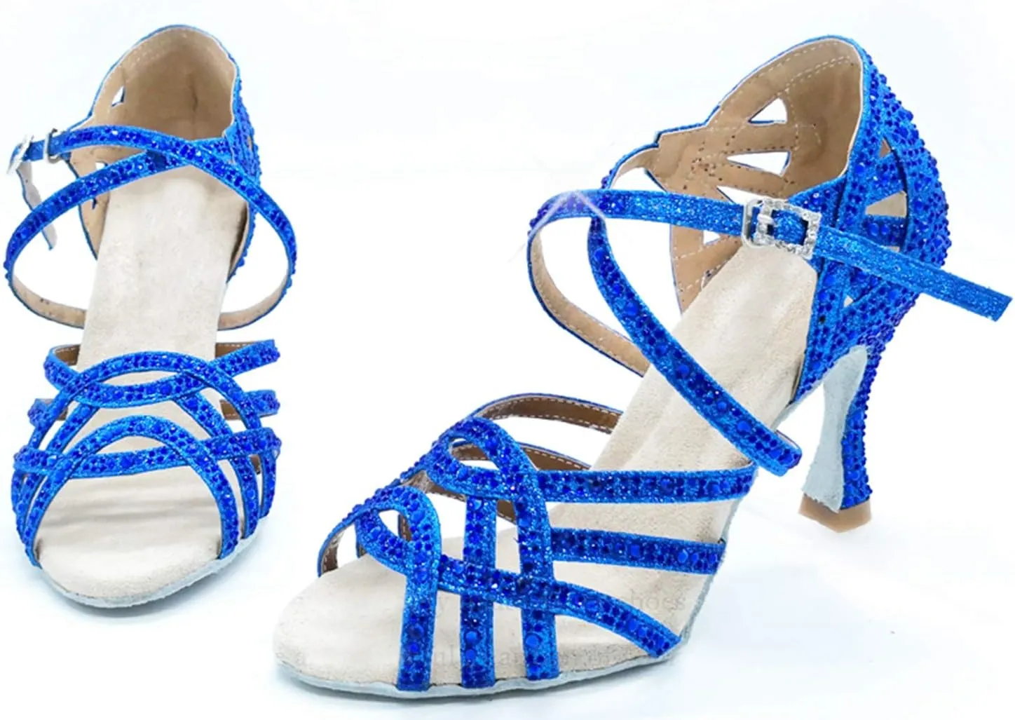 Minishion Women's Rhinestone Dance Shoes Ankle Strap Latin Salsa Dancing Heels