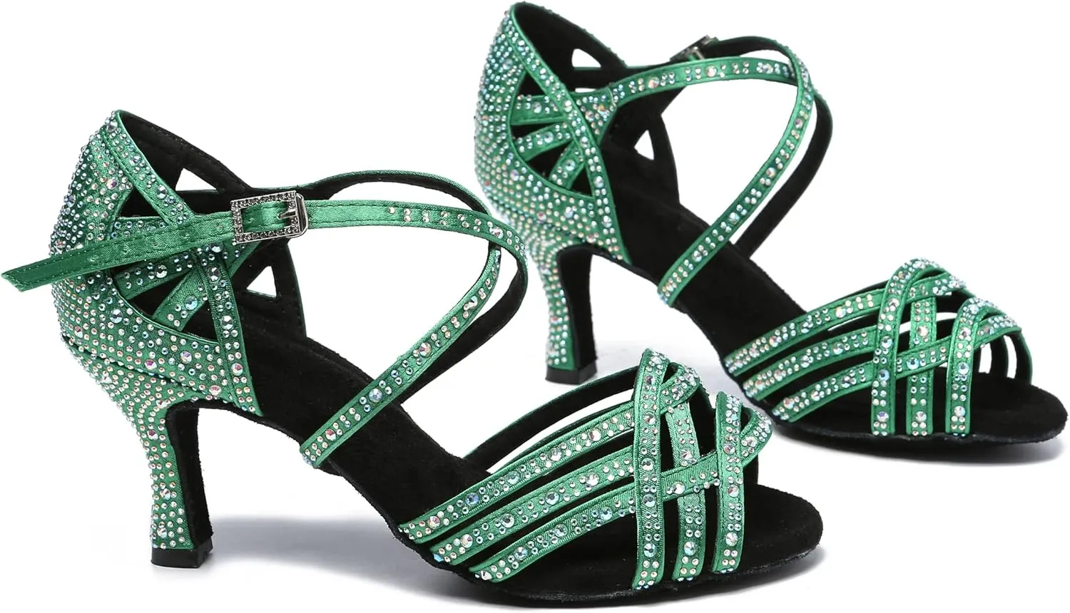 Minishion Women's Rhinestone Dance Shoes Ankle Strap Latin Salsa Dancing Heels