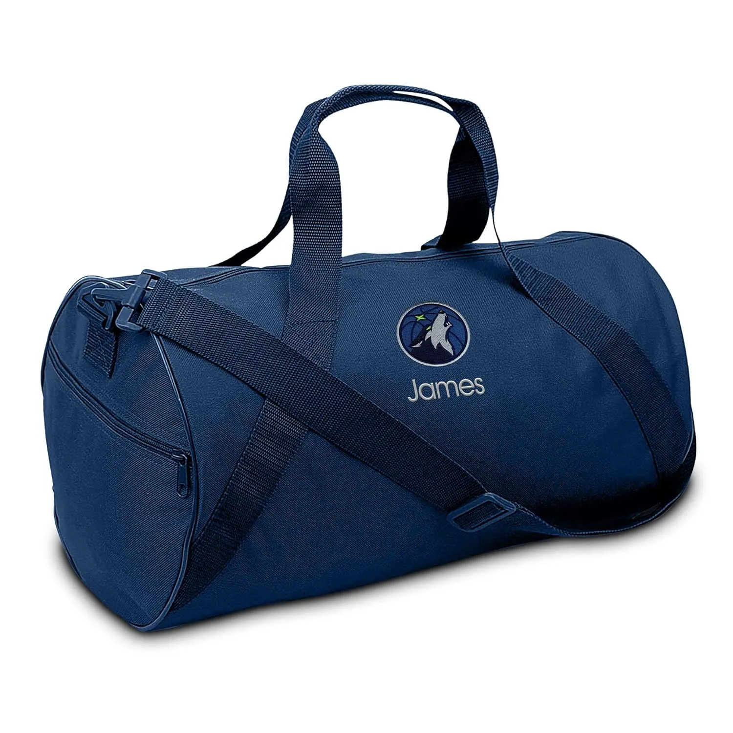 Minnesota Timberwolves Personalized Duffel Bags for Kids - Official NBA Logo Embroidery, Removable Shoulder Strap, Polyester, 19” x 14” (Navy)