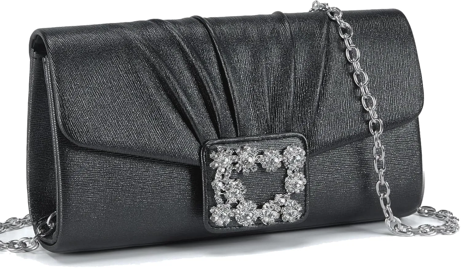 Missnine Evening Bag Pleated PU Leather Clutch Purse for Women Elegant Formal Wedding Handbag Sparkling Party Prom Purse