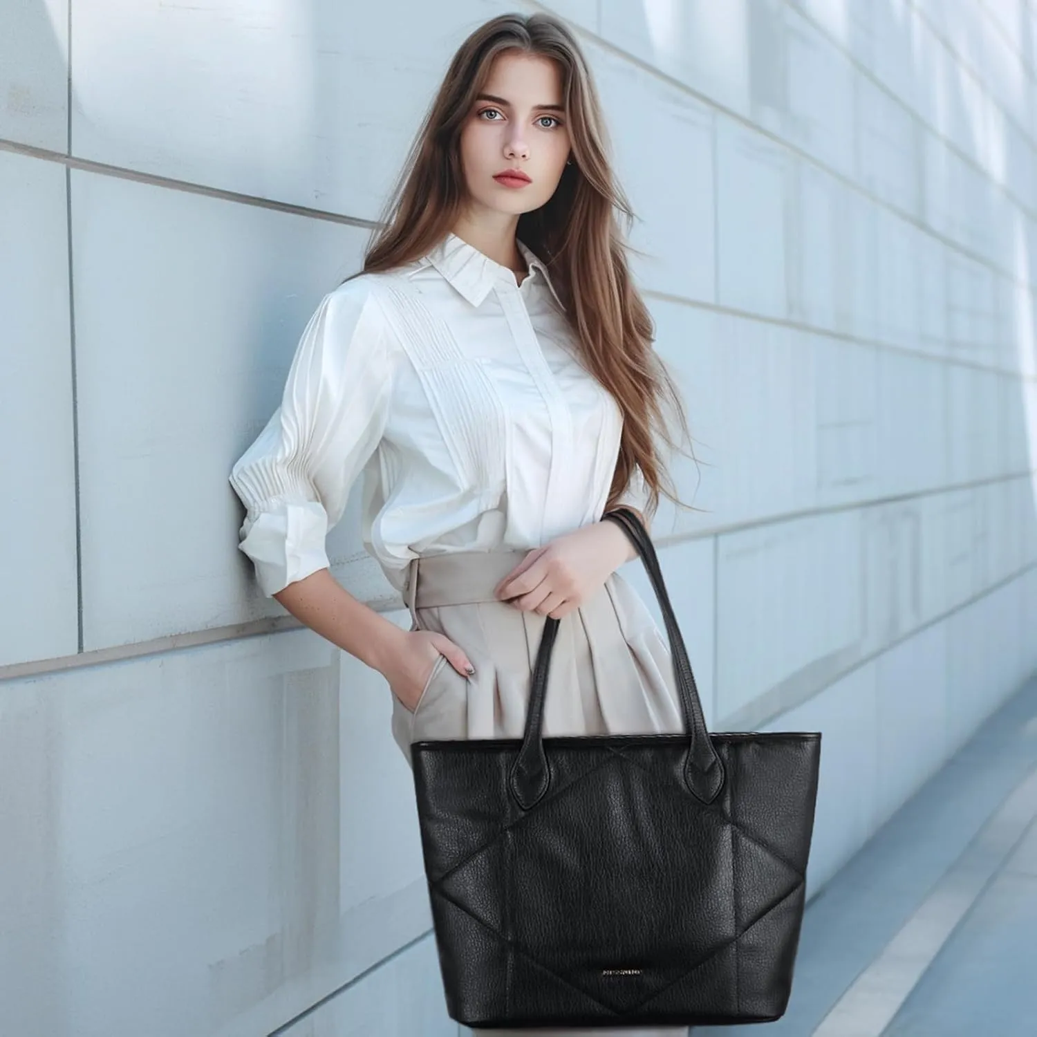 Missnine Quilted Tote Bags with Zipper, Vegan Leather Purses and Handbags for Women, Large Hobo Shoulder Bag