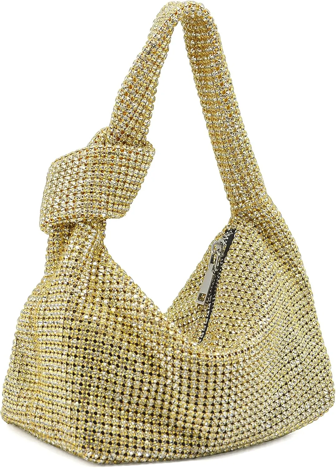 Miuco Women Knotted Handbag Sparkly Rhinestone Hobo Dumpling Bag Diamond Glitter Evening Clutch Purse