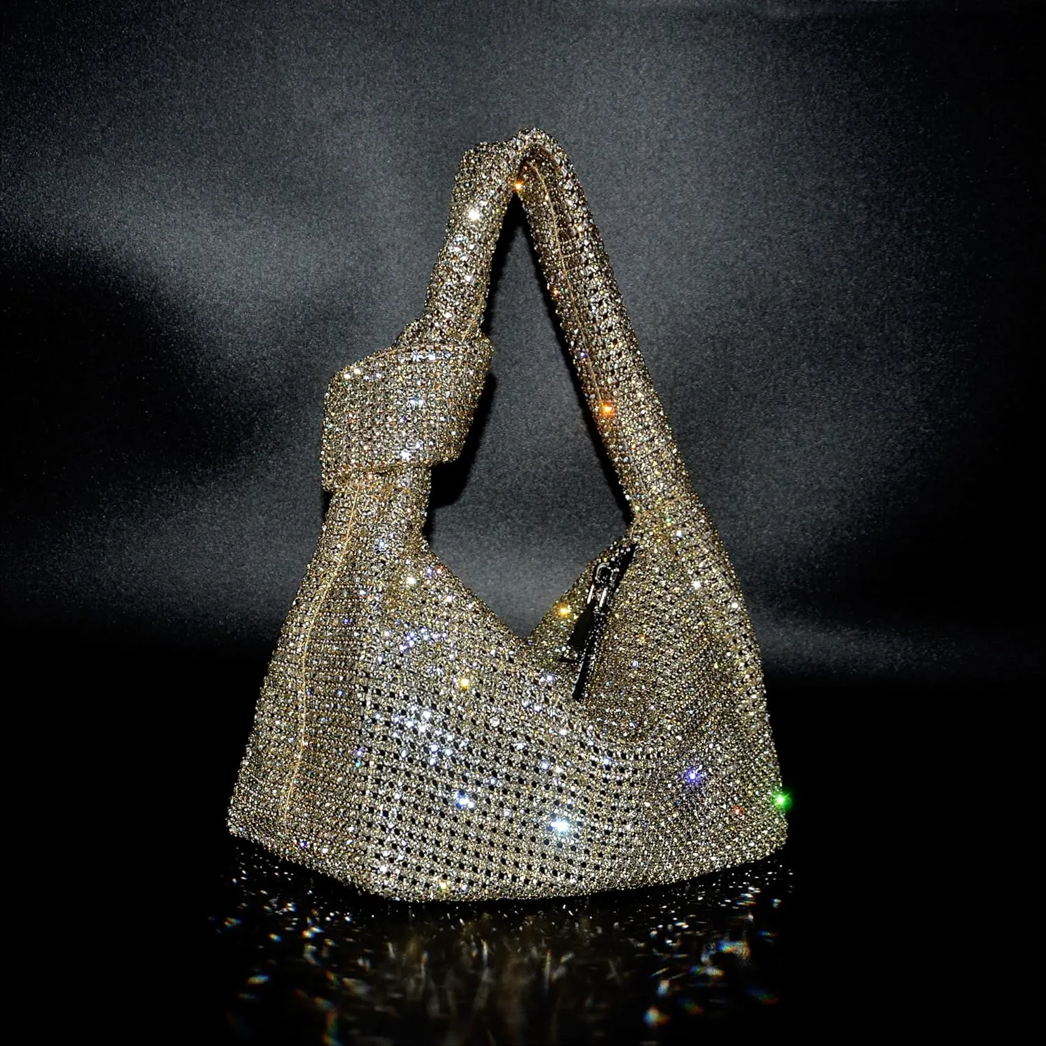 Miuco Women Knotted Handbag Sparkly Rhinestone Hobo Dumpling Bag Diamond Glitter Evening Clutch Purse