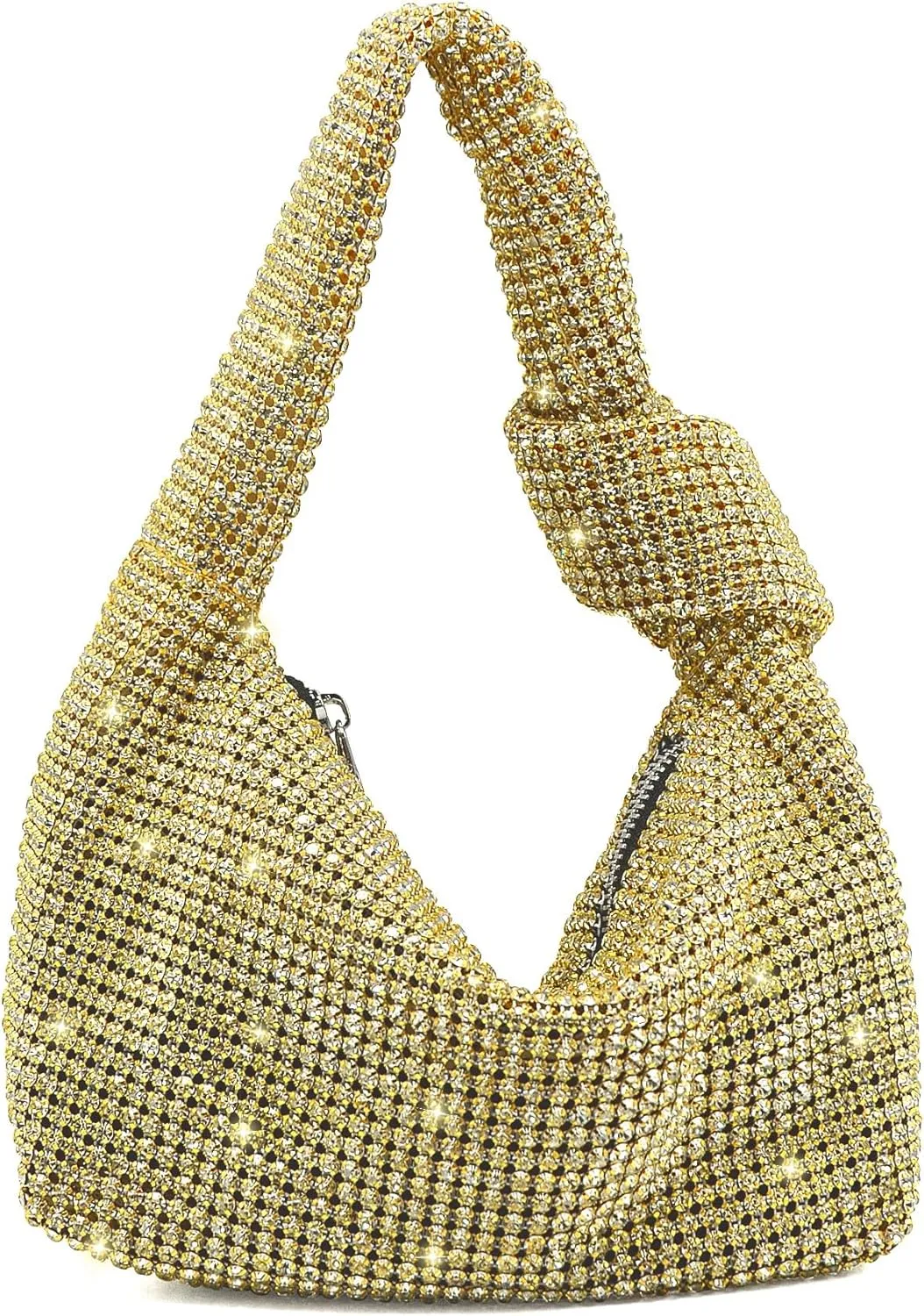 Miuco Women Knotted Handbag Sparkly Rhinestone Hobo Dumpling Bag Diamond Glitter Evening Clutch Purse