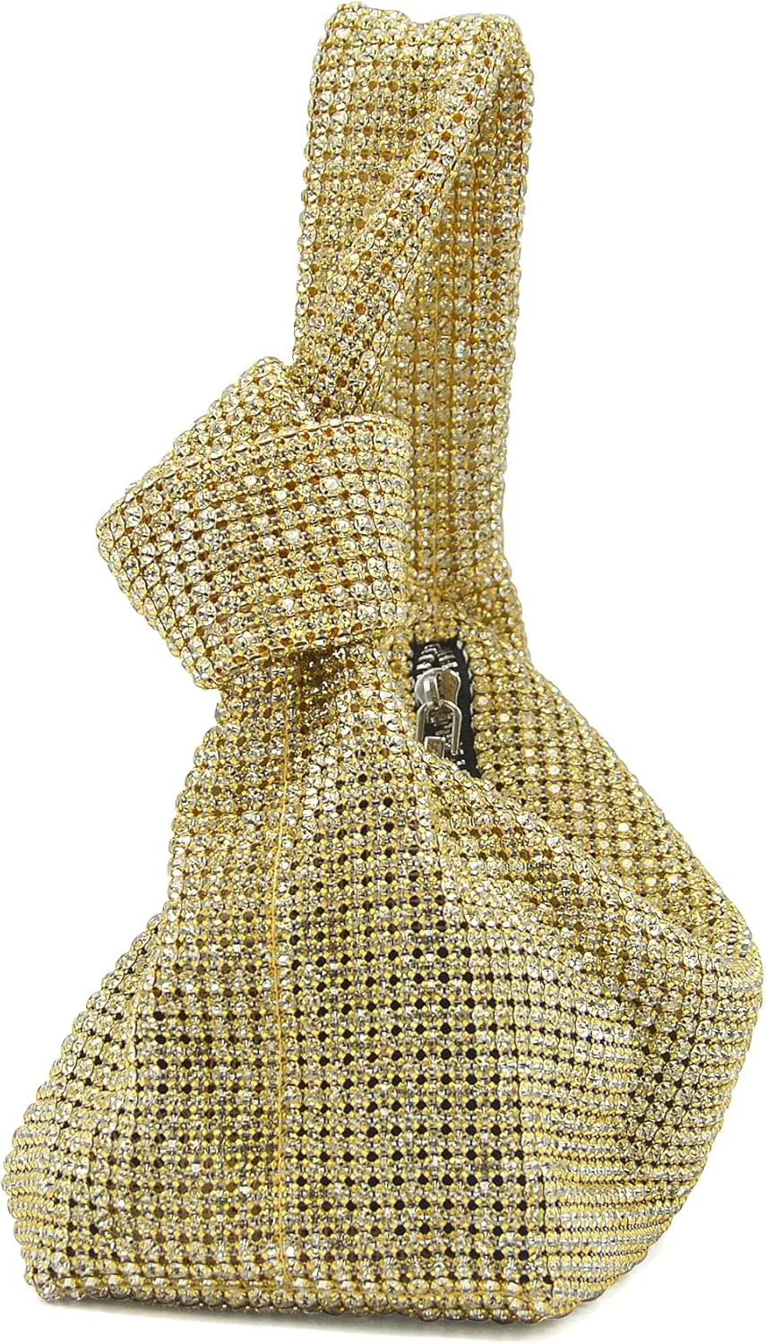 Miuco Women Knotted Handbag Sparkly Rhinestone Hobo Dumpling Bag Diamond Glitter Evening Clutch Purse
