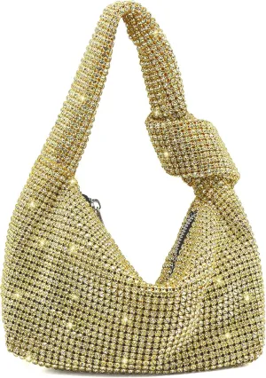 Miuco Women Knotted Handbag Sparkly Rhinestone Hobo Dumpling Bag Diamond Glitter Evening Clutch Purse