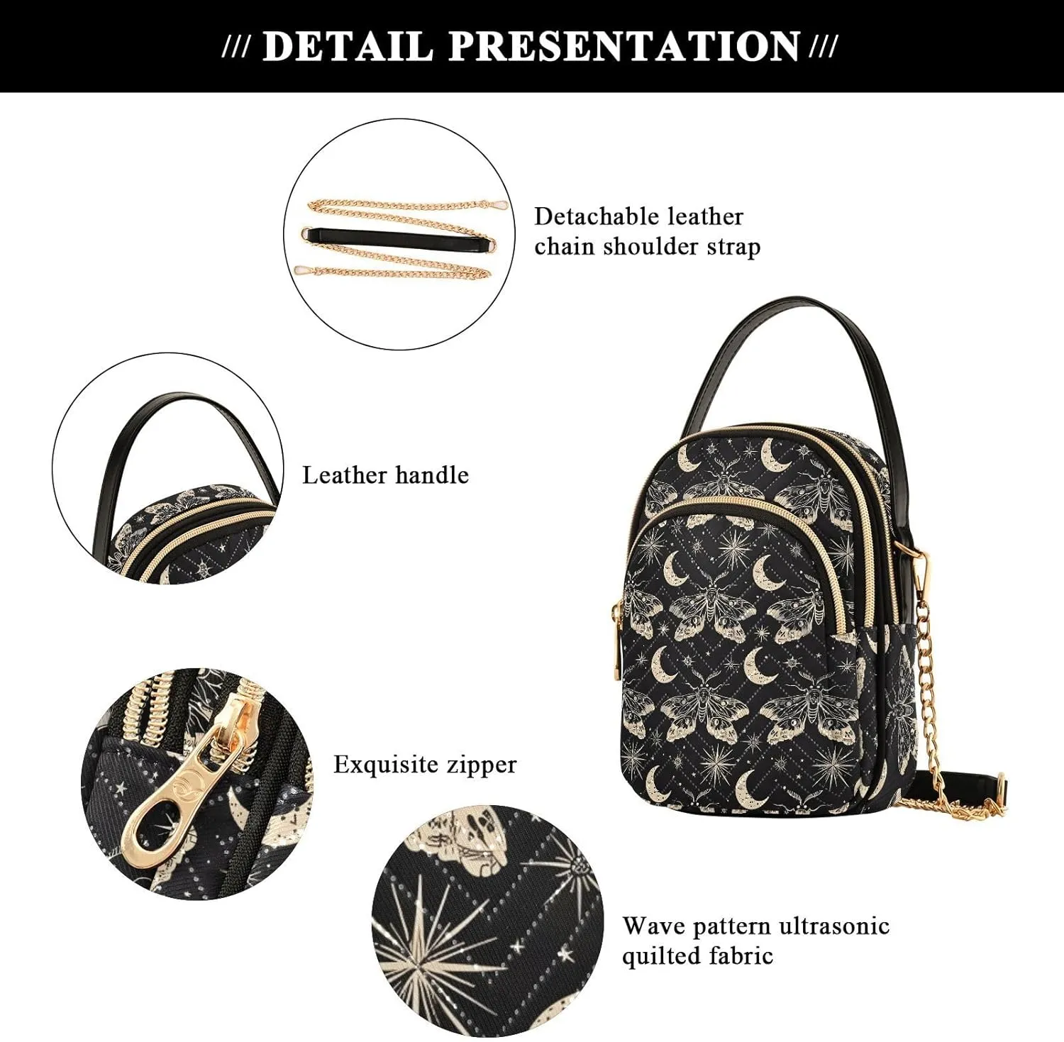 MNSRUU Quilted Crossbody Bags for Women Trendy, Women's Crossbody Handbags Gothic Bats Travel Cell Phone Purses Bags
