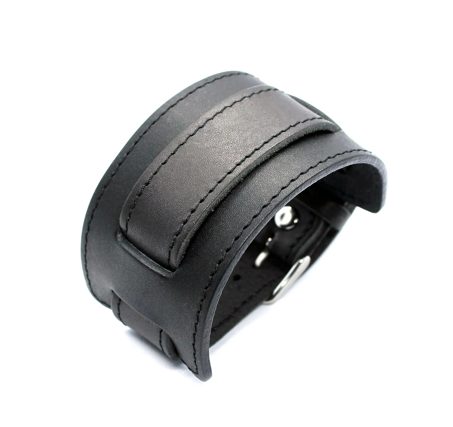Model C18 black wide straight bund watch strap with pad 18, 20 or 22 mm lugs stitched