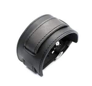 Model C18 black wide straight bund watch strap with pad 18, 20 or 22 mm lugs stitched