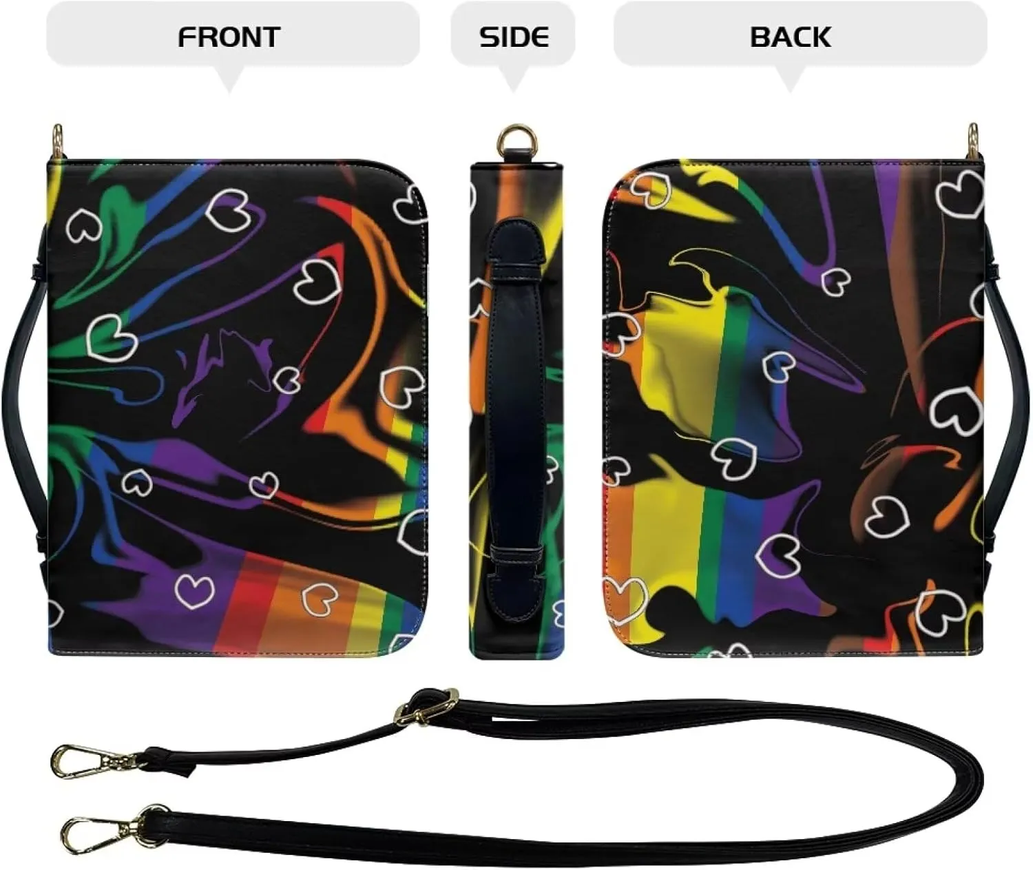 Modern PU Leather Handle Bible Cover Church Book Cover with Strap,Carrying Book Case Crossbody Bag