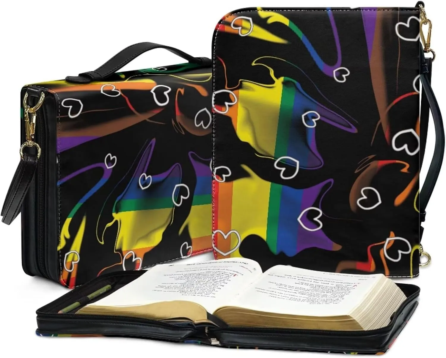 Modern PU Leather Handle Bible Cover Church Book Cover with Strap,Carrying Book Case Crossbody Bag
