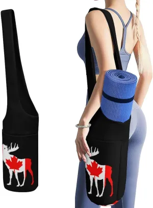 Mooses in Flag of Canada Lightweight Yoga Mat Bag with Pockets Portable Canvas Carrying Shoulder Bags for Women Men