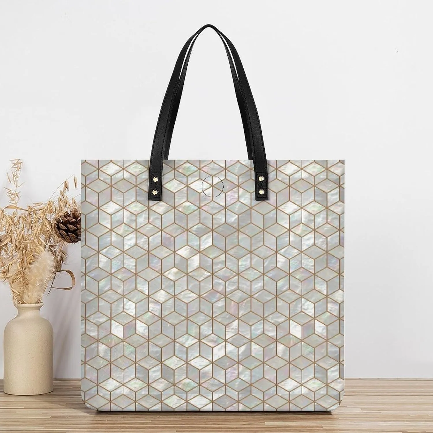 Mother Pearl Tiles Leather Tote Bag Is Sturdy Durable And Reusable Suitable for Various Occasions