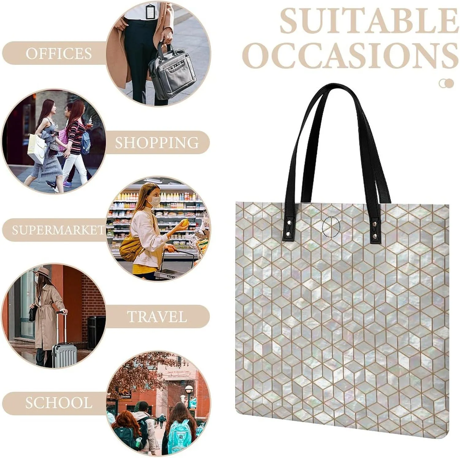 Mother Pearl Tiles Leather Tote Bag Is Sturdy Durable And Reusable Suitable for Various Occasions