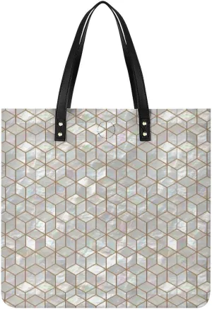 Mother Pearl Tiles Leather Tote Bag Is Sturdy Durable And Reusable Suitable for Various Occasions