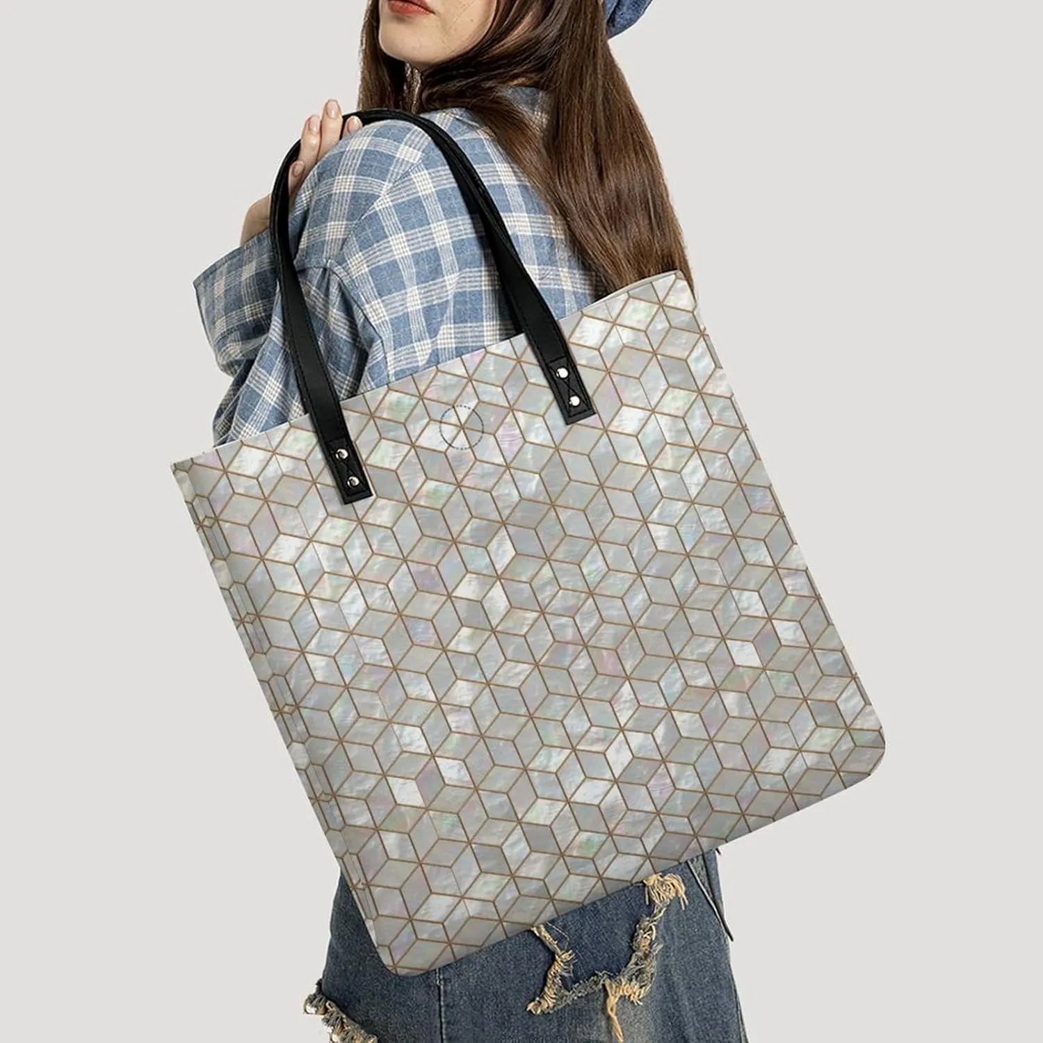 Mother Pearl Tiles Leather Tote Bag Is Sturdy Durable And Reusable Suitable for Various Occasions