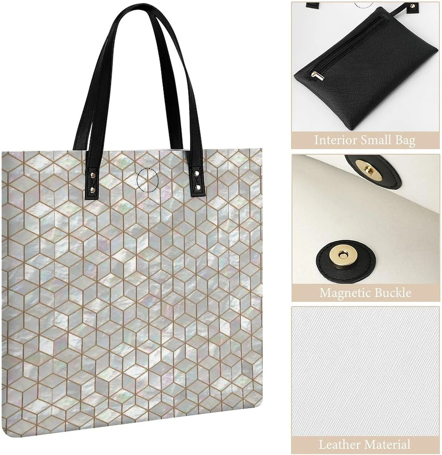 Mother Pearl Tiles Leather Tote Bag Is Sturdy Durable And Reusable Suitable for Various Occasions