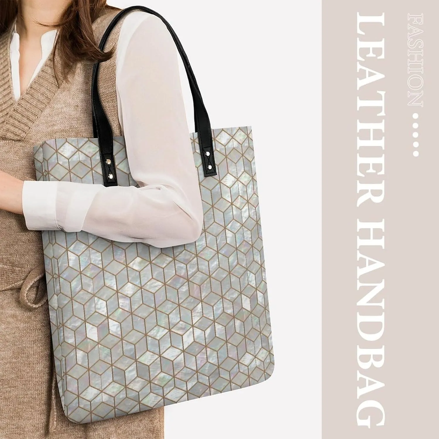 Mother Pearl Tiles Leather Tote Bag Is Sturdy Durable And Reusable Suitable for Various Occasions